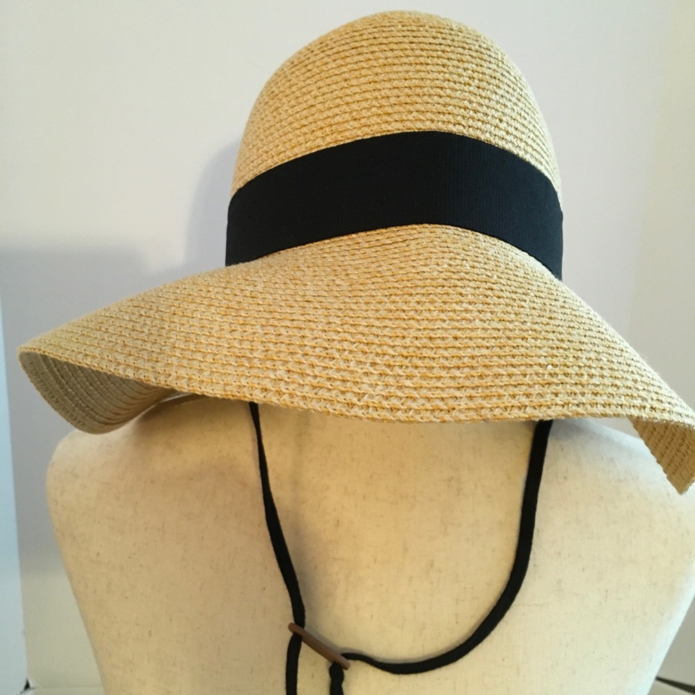Furtalk Beige Straw Sun Hat with Black Band